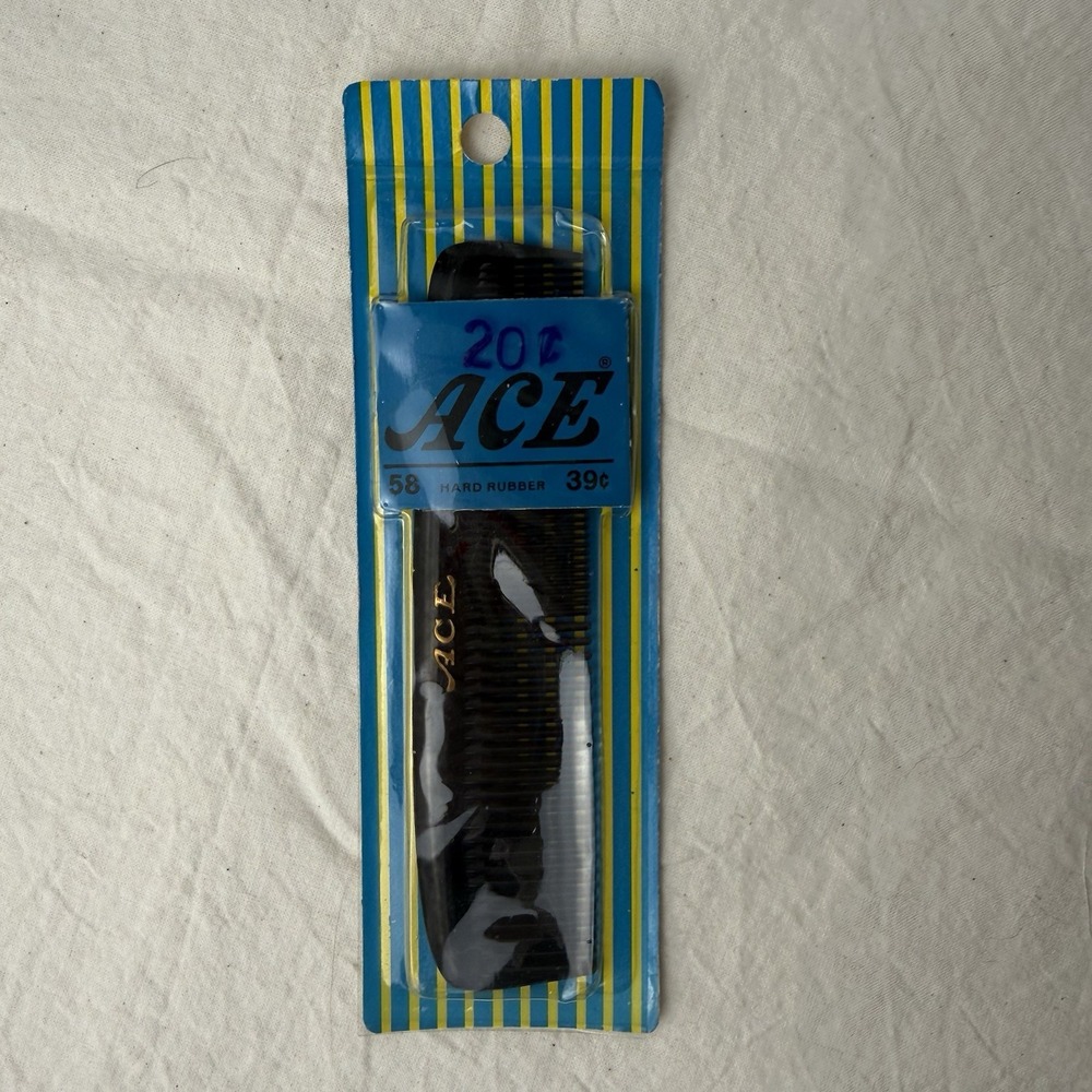 Vintage Ace Hard Rubber Comb AA063 AA058‎ Black NOS Sealed 5" USA